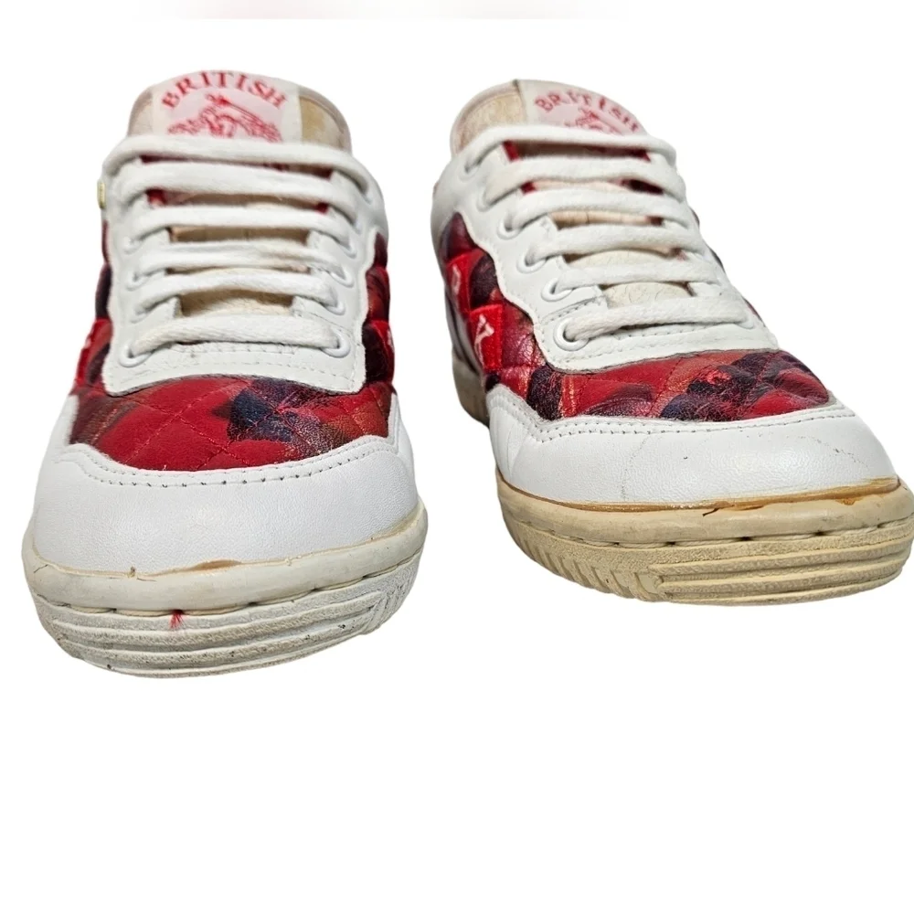 Vintage 80s British Knights Red & White Quilted Leather Sneakers 6.5 Women's‎